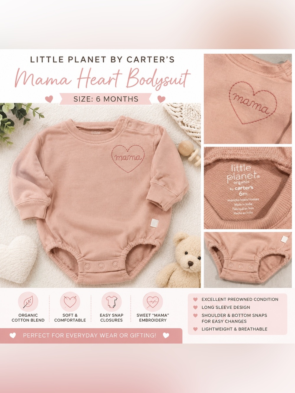 Planet by Carter’s Organic Mama Heart Bodysuit | 6 Months